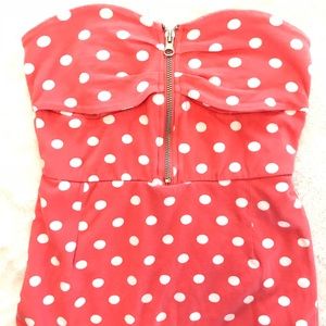 Coral & White Polka Dot Strapless Dress or Tunic